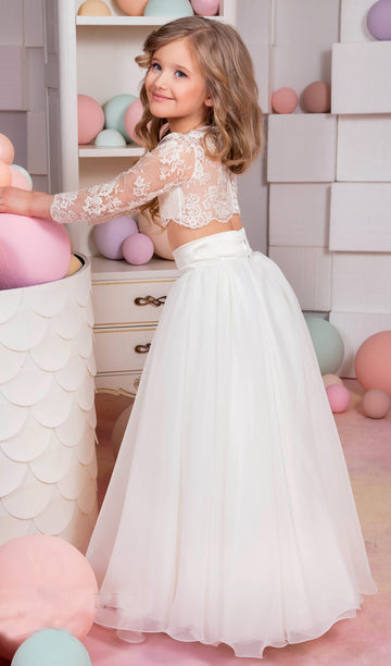 Long Sleeve Lace Kids 2 Piece Kids Party Dress BDCHK174