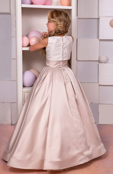 Satin Girls Two Piece Kids Party Dress with Pocket BDCHK175