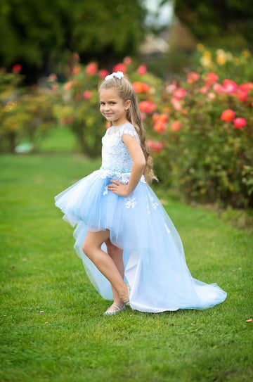 High Low Light SkyBlue Flower Girl Dress BDCHK178