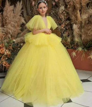 Tulle Yellow Kids Prom Dress Red Birthday Party Dress CHK200