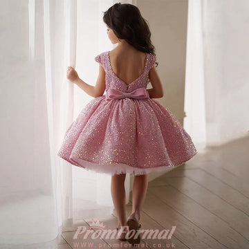 Pinky Shining Sequin Short Kids Girls Party Dress CHK206