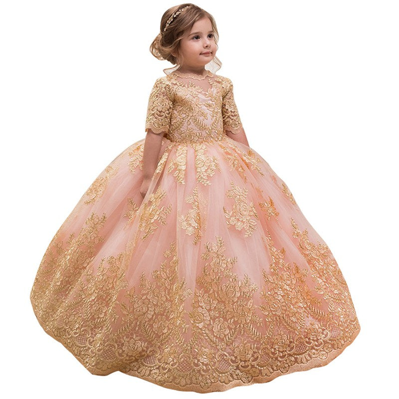 Gold Lace Toddler Ball Gowns 1-6 Years CHK207