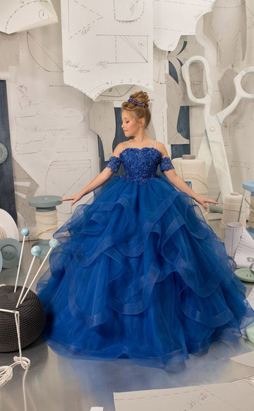 Royal Blue Kids Ball Gown Tulle Party Dress TCHK212