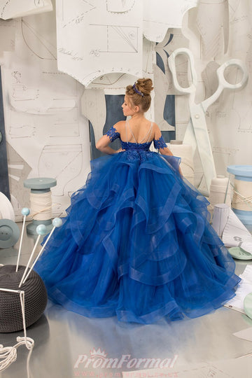 Royal Blue Kids Ball Gown Tulle Party Dress TCHK212
