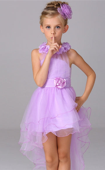 Lilac Tulle Toddler High Low Children's Prom Dress(FGD240)