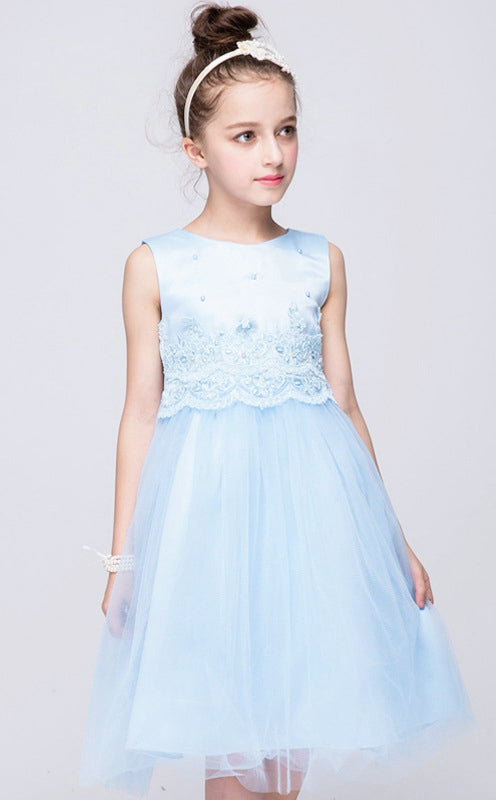 Sky Blue Flower Girl Organza A-line Jewel Knee-length Children's Prom Dress FGD262