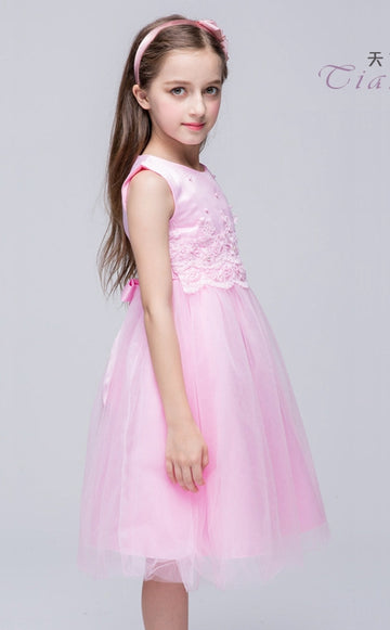 Sky Blue Flower Girl Organza A-line Jewel Knee-length Children's Prom Dress FGD262