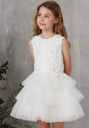 White Short Sleeve Mini Princess Children's Party Dress(FGD270)