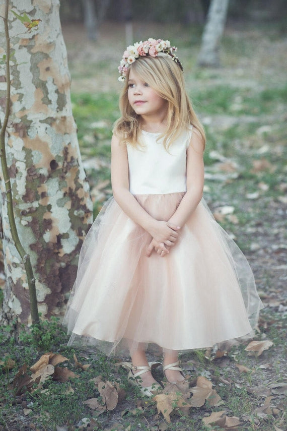 Pearl Pink Tea-length Princess Children's Prom Dress (FGD280)
