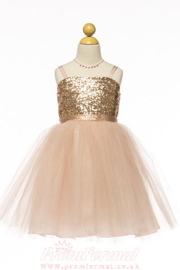 Tulle Sequins Straps Tea-length Baby Party Dress(FGD281)
