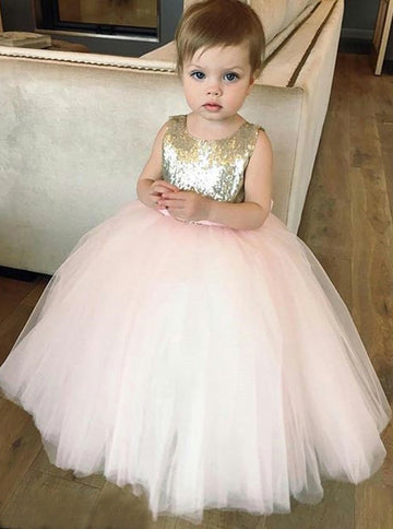 Candy Pink Tulle Sequin Ball Gown Toddler Prom Dress(FGD282)