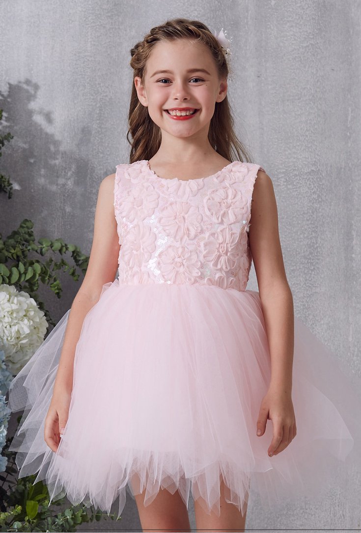 Blushing Pink Lace Tulle Children's Prom Dress (FGD314)
