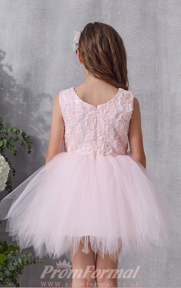 Blushing Pink Lace Tulle Children's Prom Dress (FGD314)