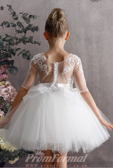 White Half Sleeve Lace Tulle Children's Prom Dress (FGD317)
