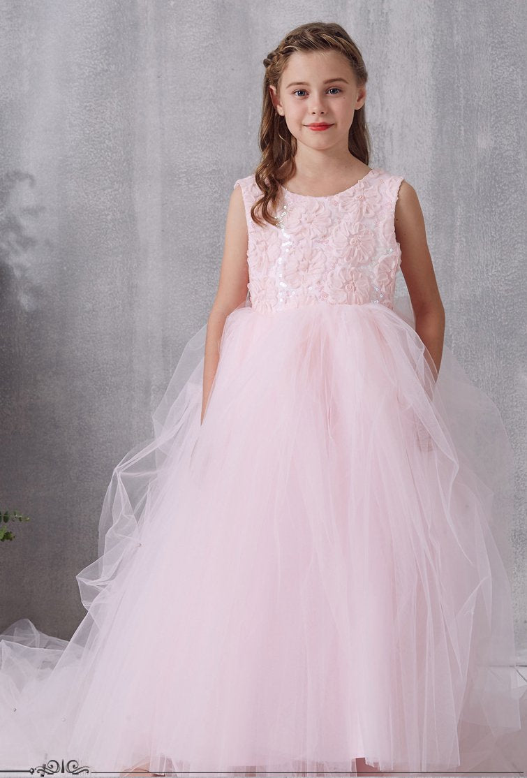 Blushing Pink Lace Tulle Floor length Princess Children s Prom Dress blushing-pink-lace-tulle-floor-length-princess-children-s-prom-dress