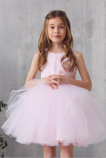 Blushing Pink Tulle Short Mini Princess Children's Prom Dress (FGD323)