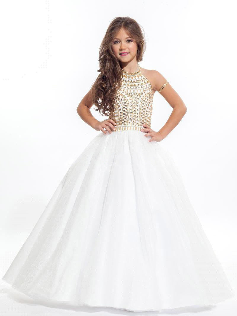 White Halter Ball Gown Floor-length Kids Prom Dress(FGD353)