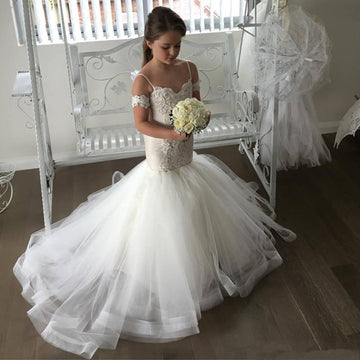 Girls Mermaid Flower Girl Matching Wedding Dress with Straps FGD454