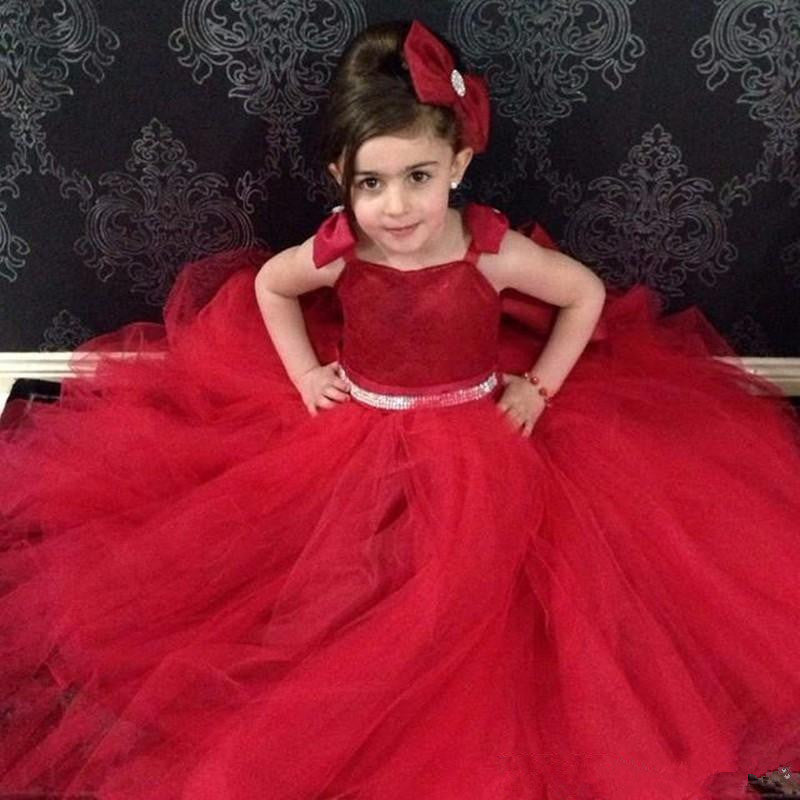 Red Toddler Christmas New Year Birthday Party Dress With Bow Aged 2-10 Years FGD458