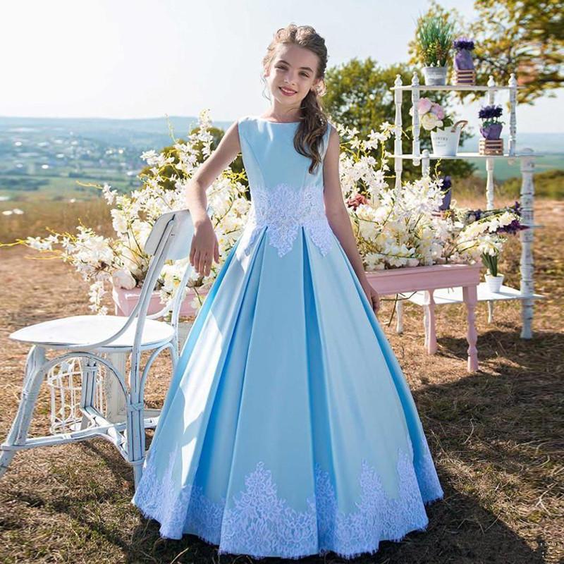 Light Blue Girls Pageant Kid Birthday Party Dress with Bows FGD462