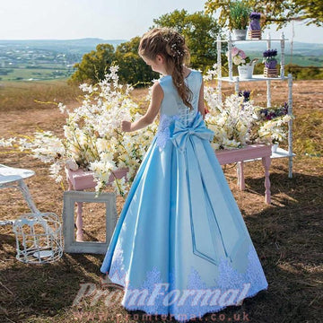 Light Blue Girls Pageant Kid Birthday Party Dress with Bows FGD462