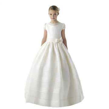 First Communion Dress For Girls Short Sleeve Belt With Bows FGD497