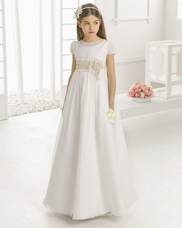Short Sleeve Ivory First Communion Dress for girls FGD505
