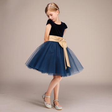 Black Flannel Kids Girl Flower Girl Dress Short Sleeves BDBCH031