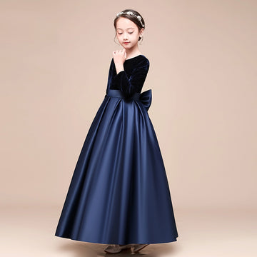 Navy Flower Girl Dress With Bows BDBCH051