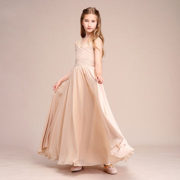 Champagne V-neck Junior Bridesmaid Dress BDBCH053