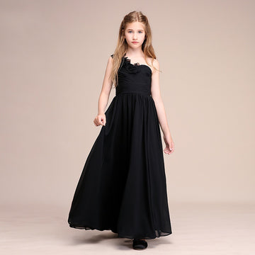 Black One Shoulder Junior Bridesmaid Dress BDBCH061