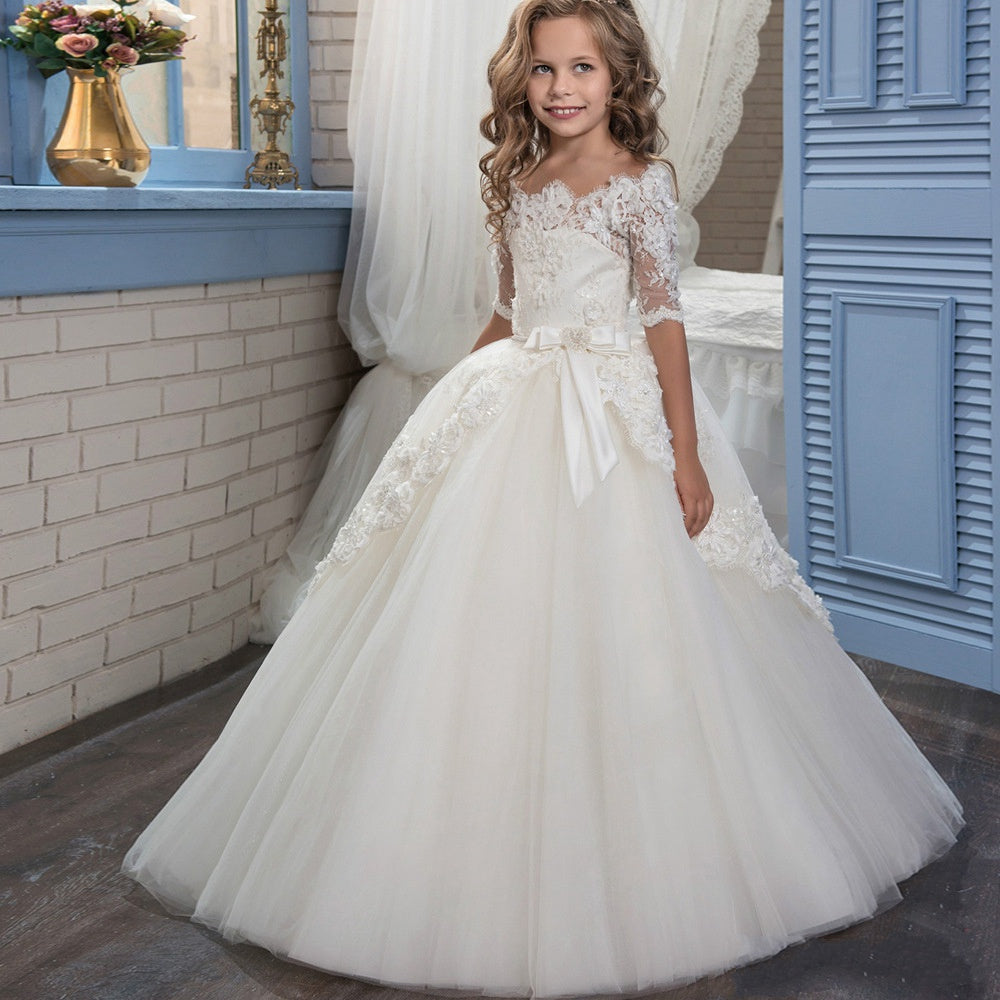 Elegant Ball Gown Half Sleeve Kids Flower Girl Dress for Girls BDCH0104