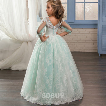 Princess Long Sleeve Kids Prom Dress for Girls With Lace CH0138
