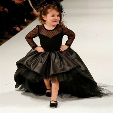 Long Sleeve Baby Girl Black Flower Girl Dress BDCH0151