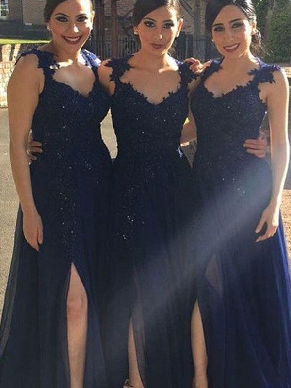 GBD005 A Line Chiffon Sweetheart Royal Blue With Lace Bridesmaid Dress