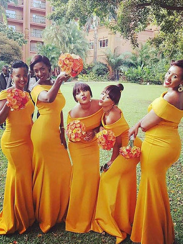GBD009 Orange Mermaid Off The Shoulder Jersey Bridesmaid Dress