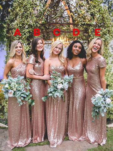 GBD014 Sheath One Shoulder/Sweetheart/Short Sleeve Sequins V neck Bridesmaid Dress