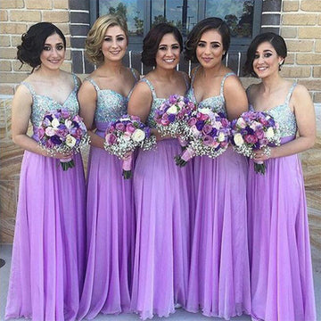 GBD017 A Line Lilac Tulle Beading Sweetheart Straps Bridesmaid Dress