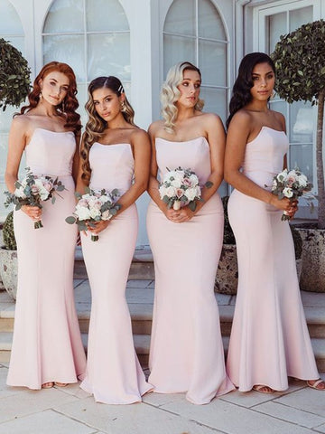 GBD020 Pink Straps Sheath Column Ruffles Floor Length Bridesmaid Dress