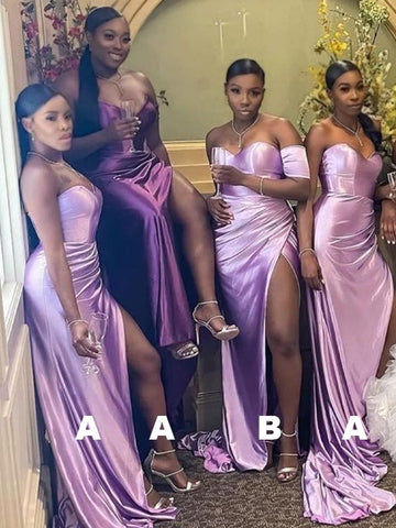GBD026 Silk Like Satin Sweetheart Lilac Mermaid Split Bridesmaid Dress