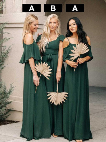 GBD150 Dark Green A Line Short Sleeve Floor Length Bridesmaid Dress