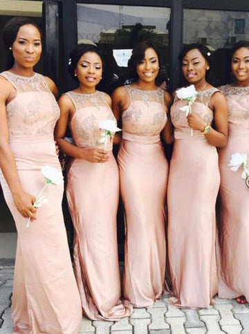 GBD158 Pink Mermaid Satin Bridesmaid Dress