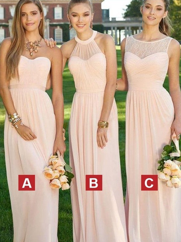 GBD165 A Line Pink Chiffon Sweetheart Halter Bridesmaid Dress