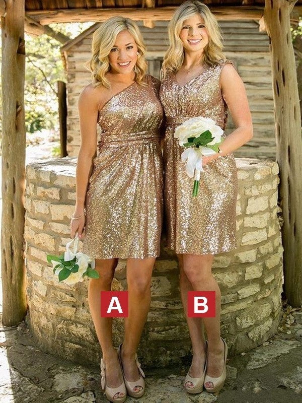 GBD172 Gold Sweetheart Short Mini Sequin Bridesmaid Dress