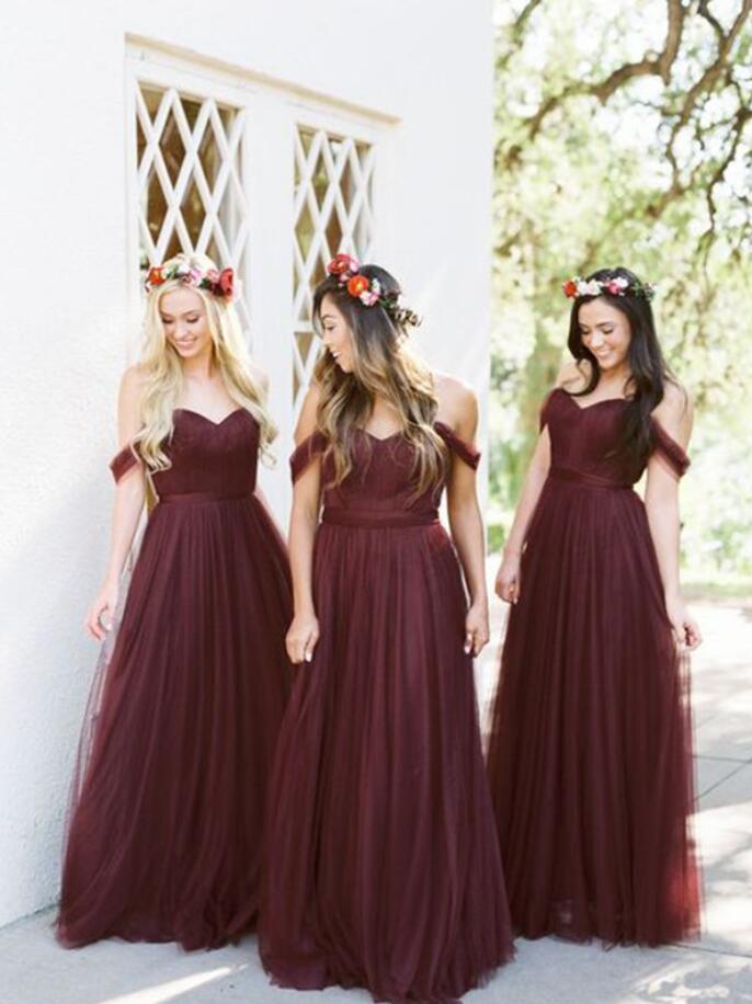 GBD175 Dark Burgundy Off The Shoulder Bridesmaid Dress