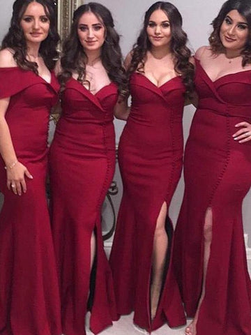GBD177 Dark Burgundy Mermaid Off The Shoulder Bridesmaid Dress