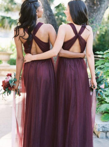 GBD180 Halter Dark Burgundy Tulle Bridesmaid Dress
