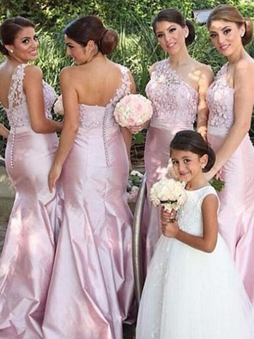 GBD182 Pink Mermaid Elastic Satin One Shoulder Bridesmaid Dress