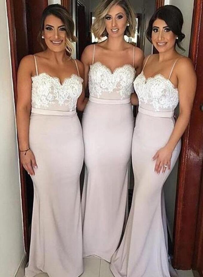 GBD183 Pink Satin Sweetheart Lace Bridesmaid Dress