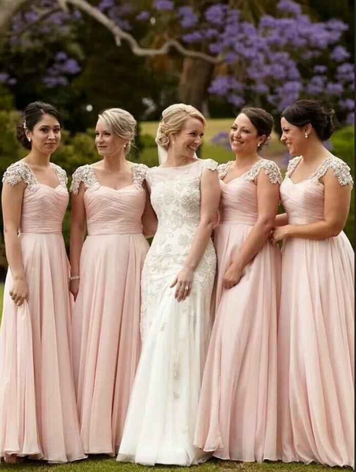 GBD187 Pink Cap Sleeve Chiffon Bridesmaid Dress